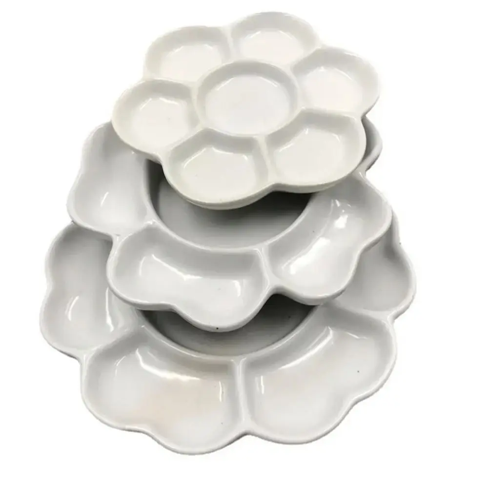 Ceramic Paint Palette Tray White 6/7 Grid Plum Blossom Paint Plate Flower Shaped Portable Porcelain Palette Watercolor Dish