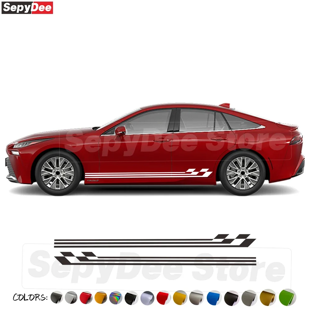 

2Pcs Car Door Side Stripe Skirt Stickers Checkered Graphics Body Decor Vinyl Film Decals for Toyota Mirai Car Tuning Accessories