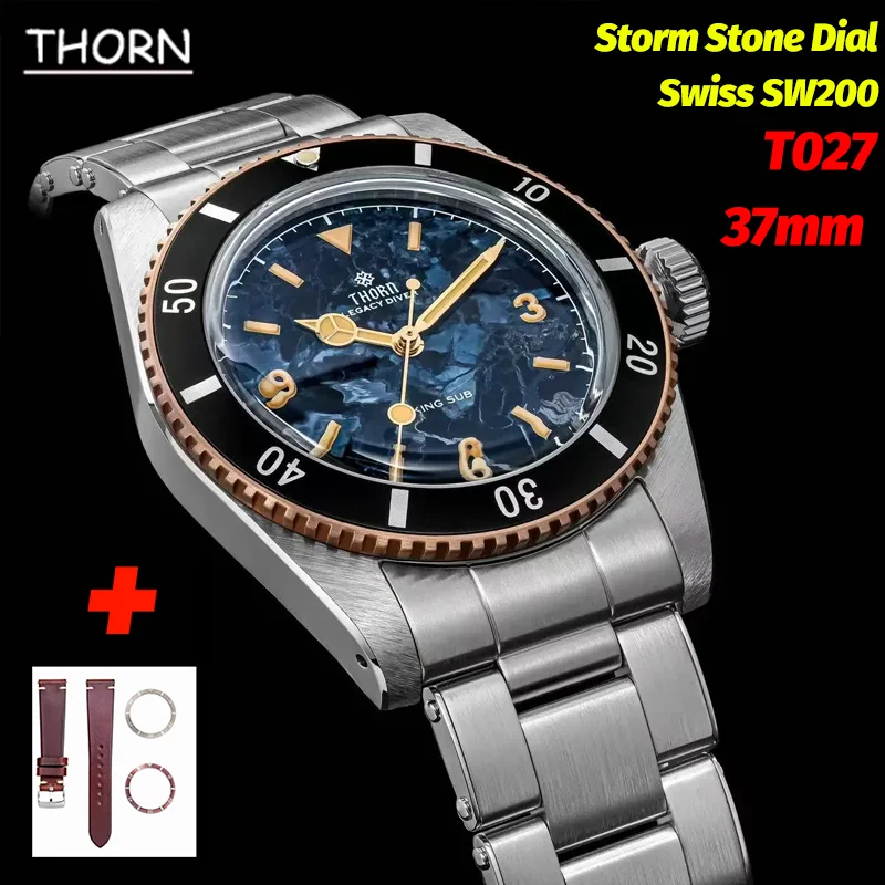 

Thorn T027 Mechanical Watch Storm Dial SW200 Automatic Movement Bronze Bezel Sapphire Waterproof 37Mm Vintage Luxury Watches Man
