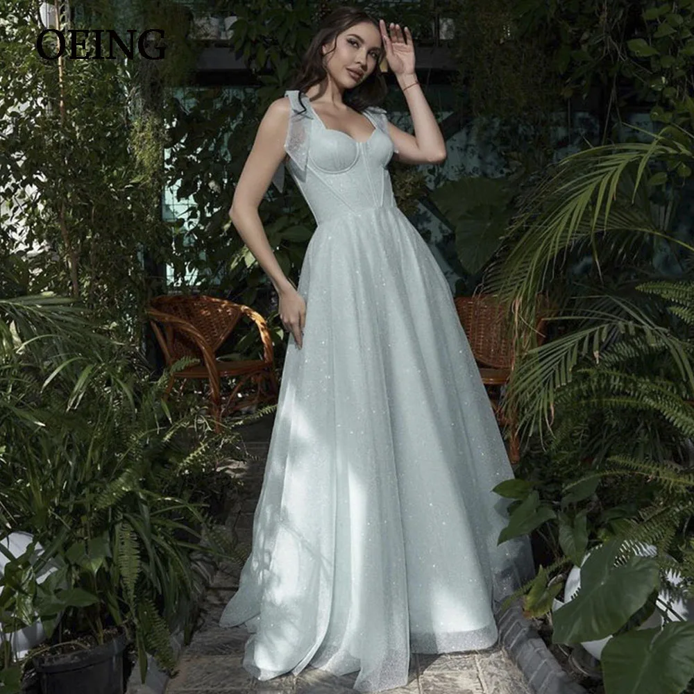 

OEING Sparkly Light Blue Prom Dresses Spaghetti Strapes Evening Gowns Floor Length Formal Occasion Dress Vestidos De Noche 2023