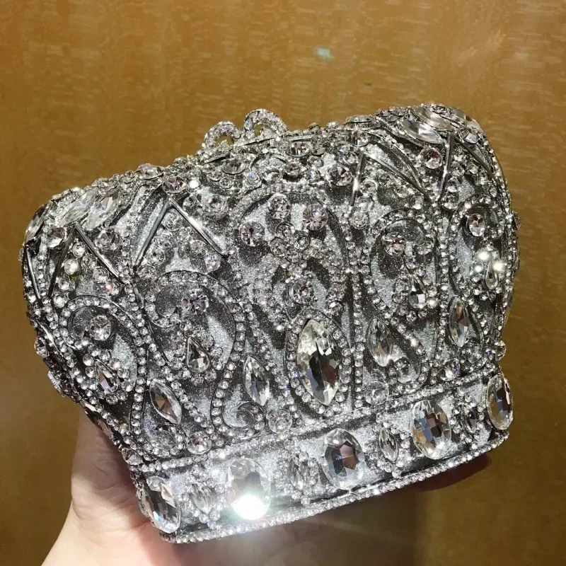 XIYUAN Silver Gold Blue Crown Diamond Crystal Clutch Bags Evening Bridal Wedding Party Prom Ladies Banquet Handbag Female Purse