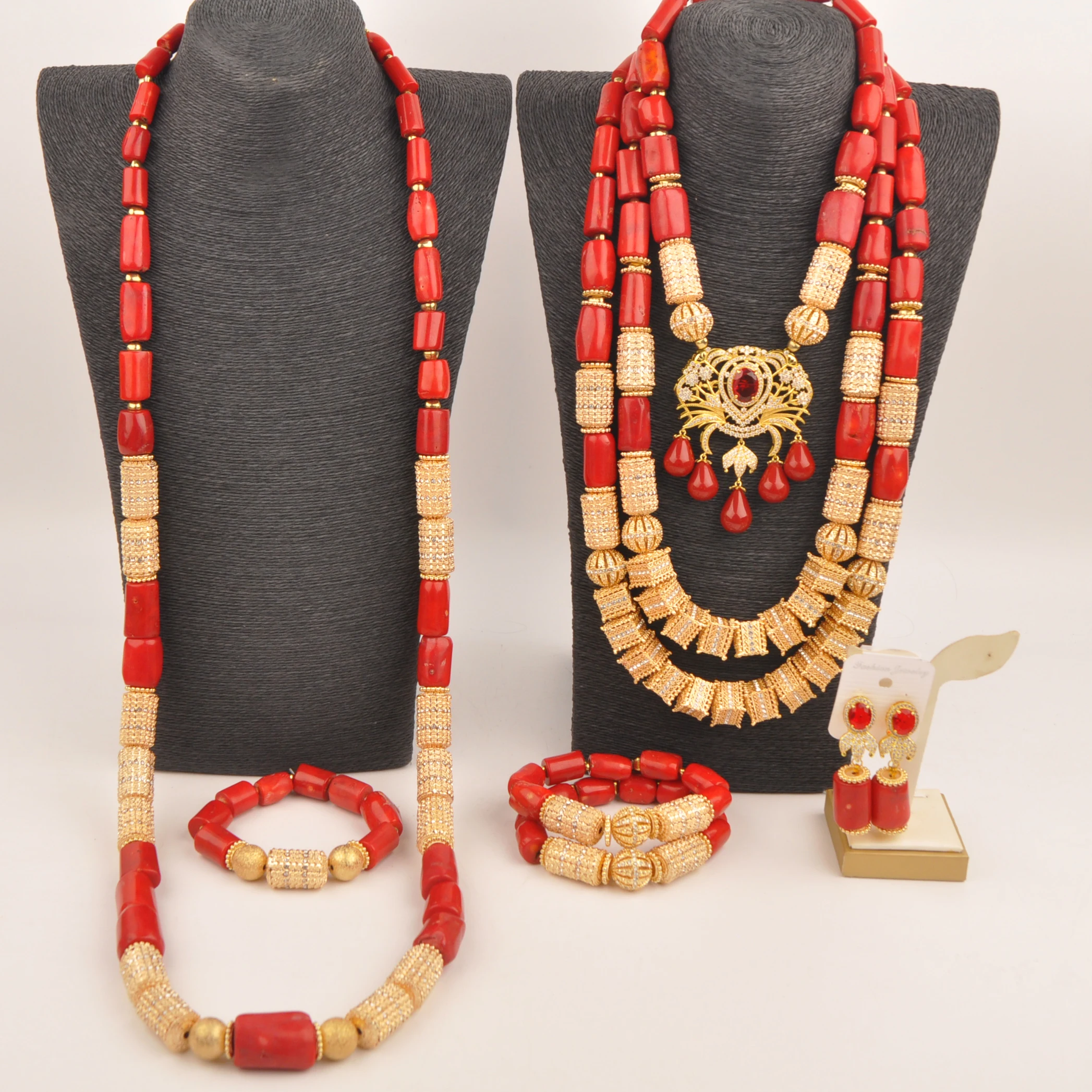 

Nigerian Groom+Bride Wedding Jewelry Sets Coral Bead Necklace Sets