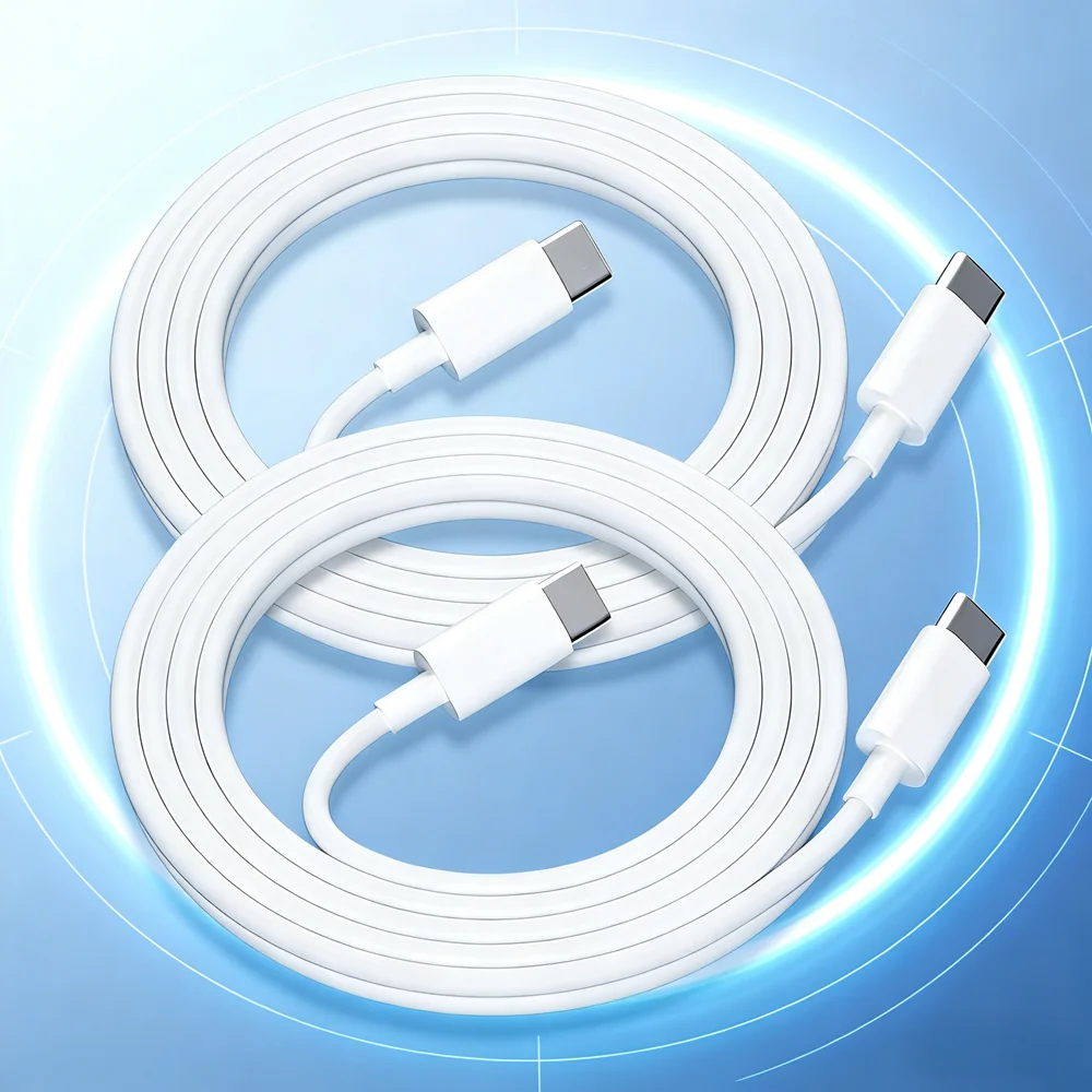 2Pack White 3M Long USB-C Charging Cable, Dual Type C Fast Data Transfer Cord for Mobile Phone Tablet Smart Devices