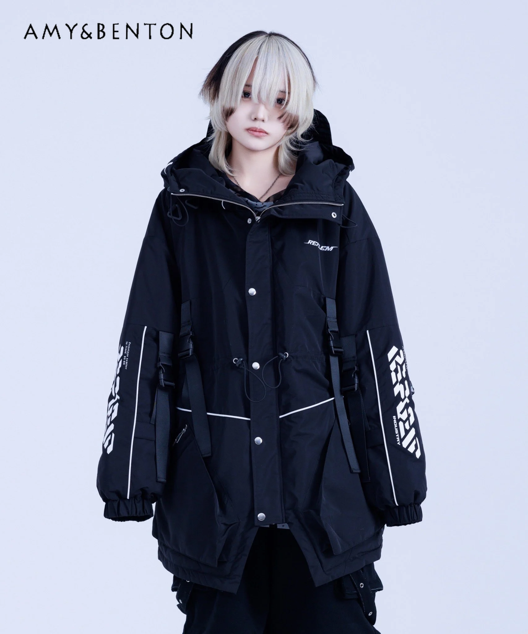 Japanese Mine Mass-Produced Gothic Patchwork Thicken Hooded Jackets for Women 2024 New Harajuku Street Y2K Oversized Jackets