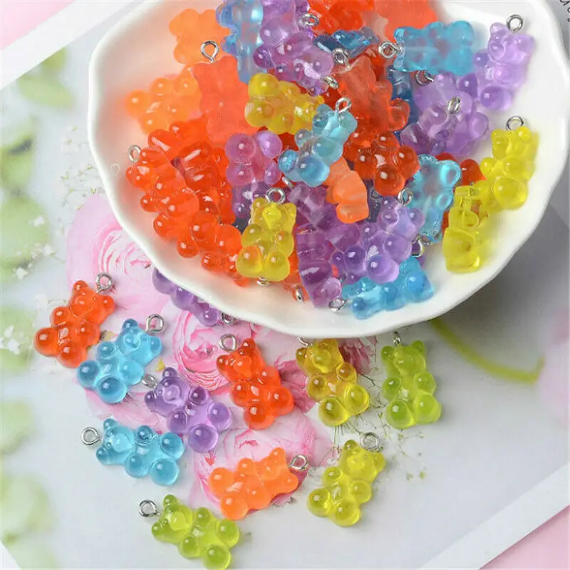 50pcs Gummy Bear Pendant Charms for Necklace Bracelet Earrings Jewelry Diy Findings Colorful Resin Bears Christmas Gift