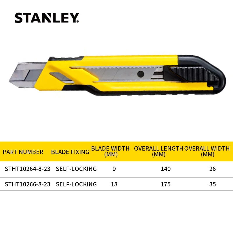 STANLEY Self-locking utility knife with two-color handle 9mm STHT10264-8 STHT10266