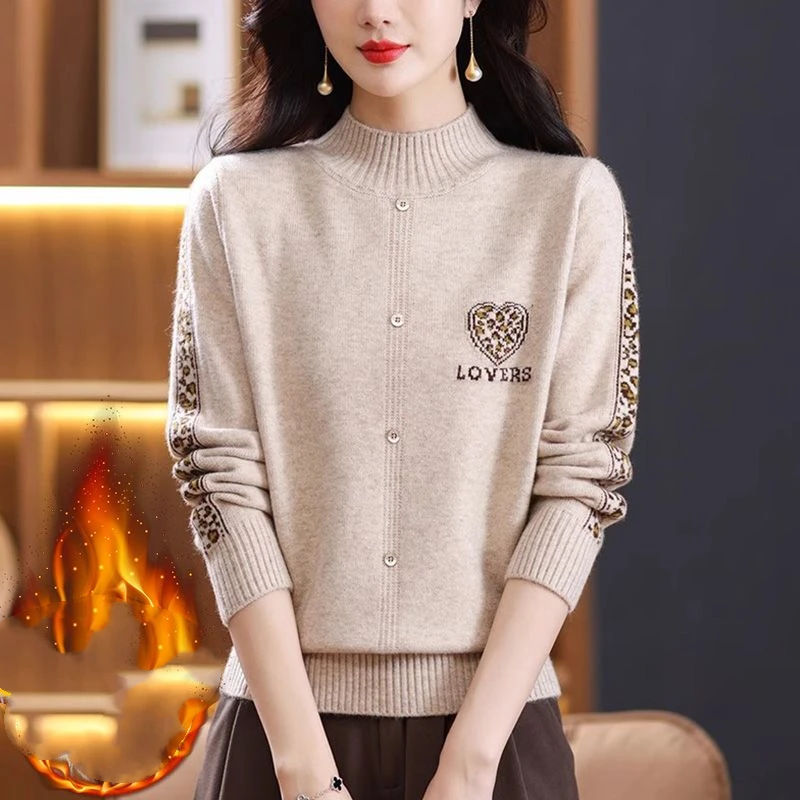 

Sweater Knitted Long Sleeve Pullover Casual Elegant Women's Button Lace Splicing Geometry Autumn Winter Screw Thread Tops