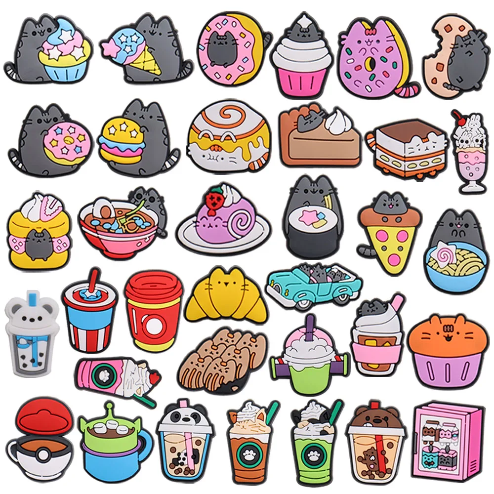 1 pz PVC Cute Cat Food Cake ciambella bevande fibbia zoccolo ragazzi ragazze moda scarpe Charms decorazioni Fit Party Gift