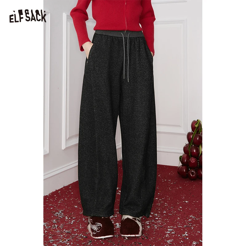 ELFSACK Y2K Celana Scimitar Kaki Lebar Berbahan Solid Minimalis Longgar Kasual Untuk Wanita