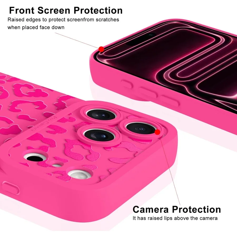 مصممة لهاتف iPhone 17 Pro Max Case حافظة هاتف بنمط الفهد الوردي الساخن مع حماية للكاميرا ناعمة