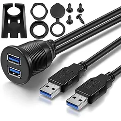 1m 3ft 2 Ports Dual USB 3.0 Male To Female Flush Mount Car Mount Extension Cable for Car Truck Boat Motorcycle Dashboard Panel