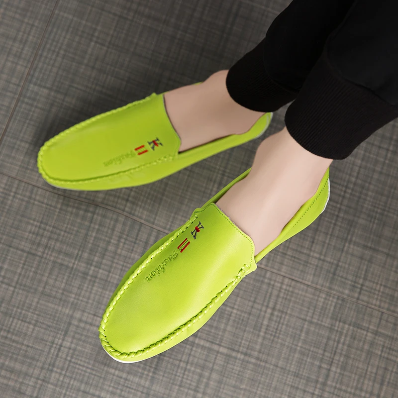 STRONGSHEN Loafers Men Handmade Leather Shoes Casual Driving Flats Slip-on Shoes Luxury Green Comfy Moccasins Shoes for Men