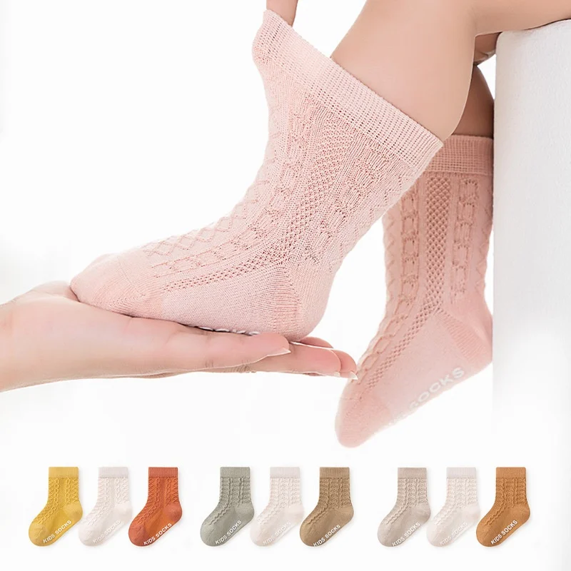 0-5Years 3Pairs/lot Newborn Girls Boys  Spring Summer Thin Cotton Mesh Non-slip Floor Socks