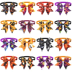 50/100Pcs Halloween Dog Grooming Bows Ghost Pumpkin Skull Horrible Pets Cat Dog Bows Adjustable Collar Bowties Puppy Bowknokts