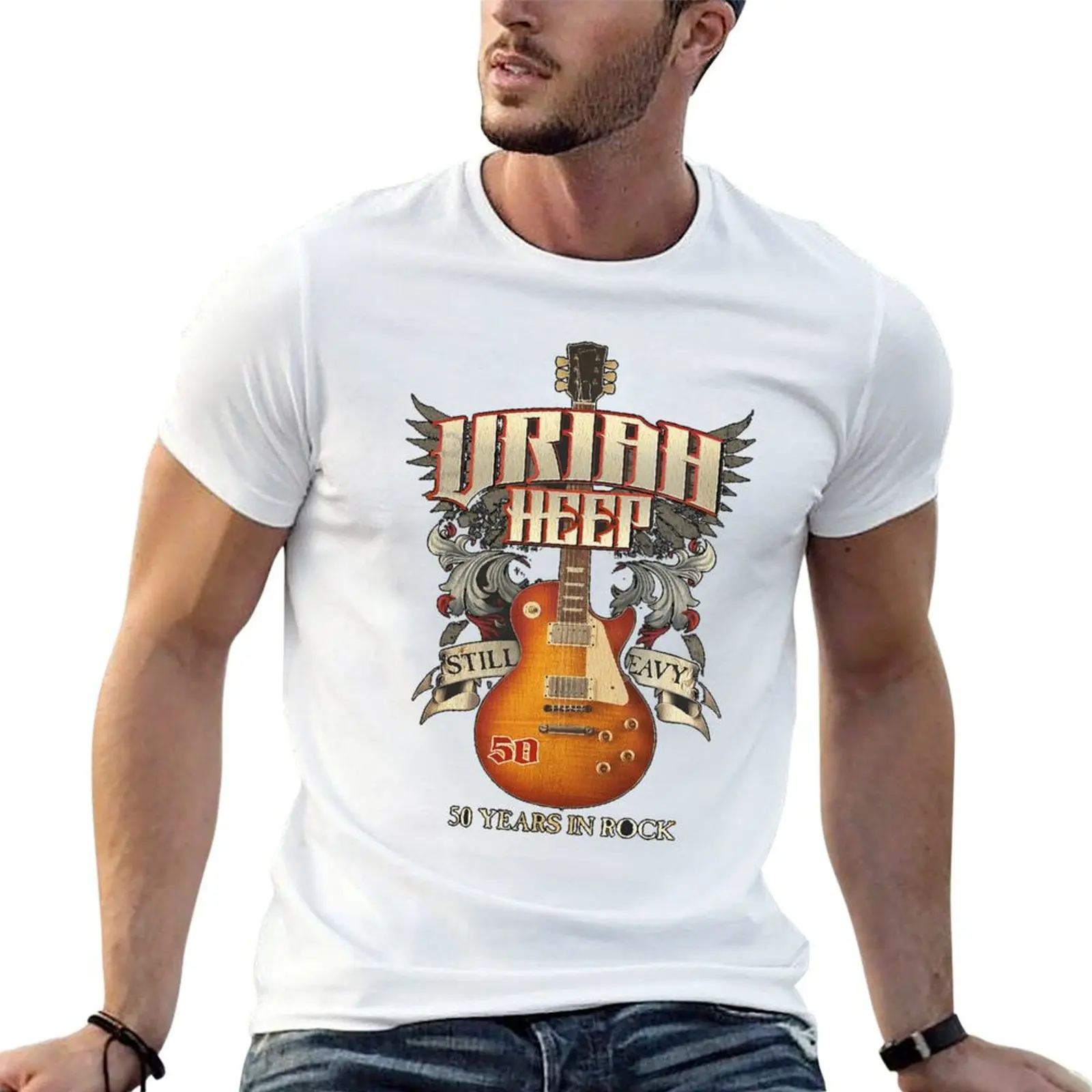 

uriah heep 50th (2) T-Shirt t shirts with prints t shirts for man pack cotton T-Shirt