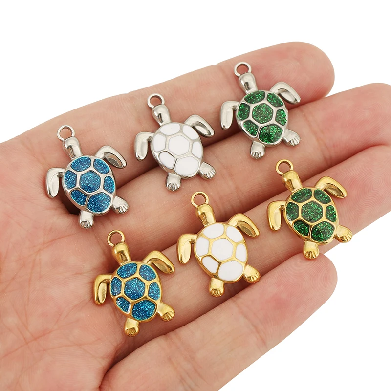 4pcs Stainless Steel Imitate Opal Enamel Turtle Charm for DIY Earring Necklace Ocean Pendant Jewelry Making Supplies Accessories image 6