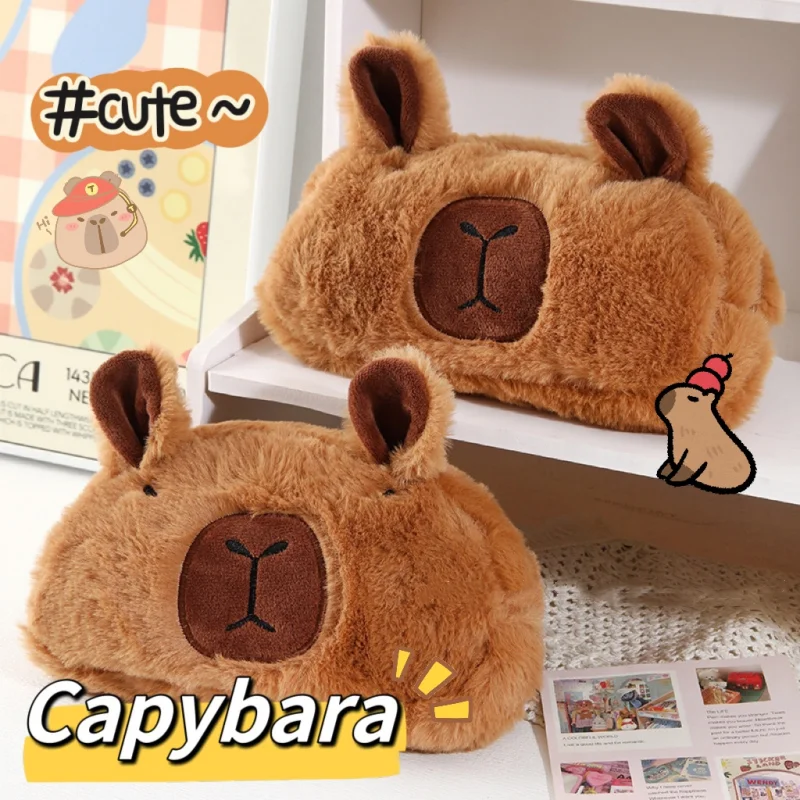 

LUSQI Capybara Plush Pencil Case Large Capacity Cute Pen Holder Stationery Makeup Organizer Pouch For School Supplies