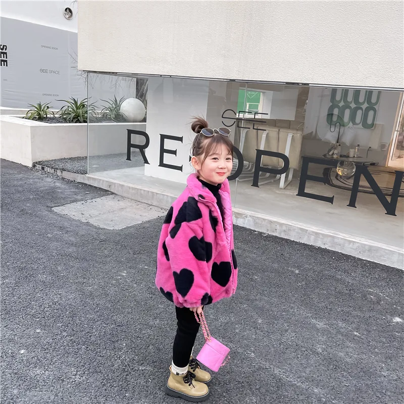 Children Clothing 2022 Autumn Winter New Fashionable Korean Style Girls Love Wool Clothing Jacket Casual Simple Sweet Clothes