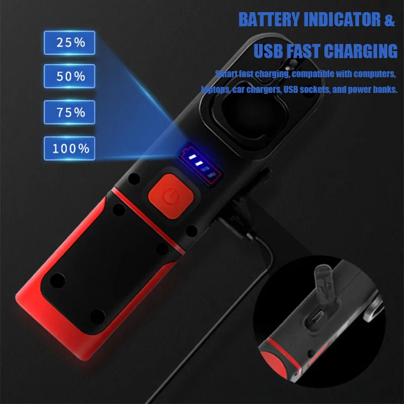 LED Handheld Auto Repair Work Light with Magnetic Base 360 Degree Rotation USB Charging Power Display Inspection Repair Light