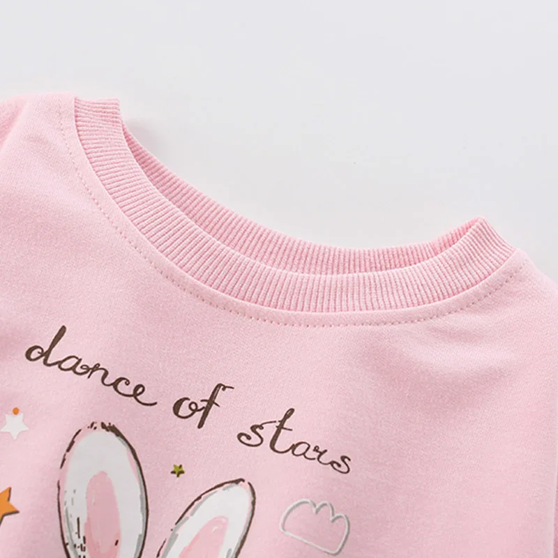 Spring Baby Girls Sweet Clothes Set Kid Cartoon Rabbit Sweatshirts Solid Cotton Pullover Children Girl Long Sleeve T-shirts Top