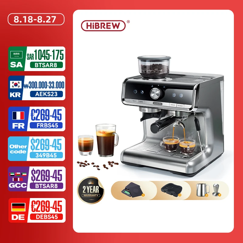 HiBREW  Barista Pro 20Bar Bean to Espresso,Cafetera  Commercial Level Coffee Machine with Full Kit for Cafe Hotel Restaurant H7