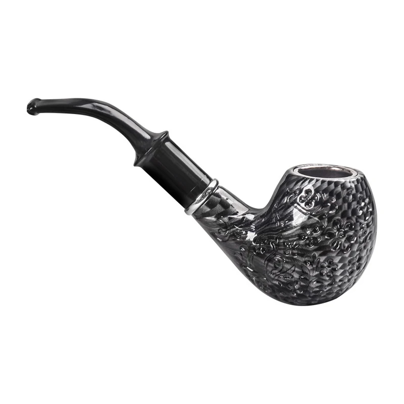 1pcs Cigarette Tobacco Black Carved Curved Resin Pipe, Detachable Resin Tobacco Pipe, Resin Tobacco Smoking Pipe