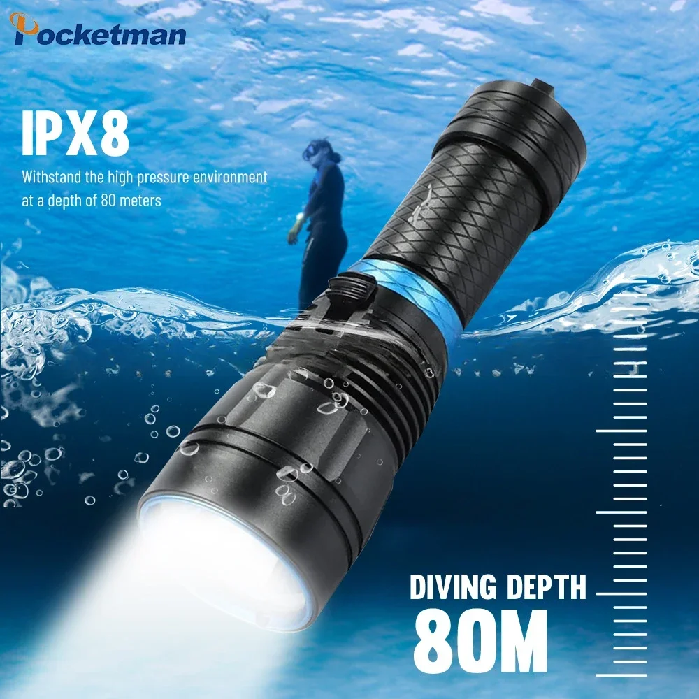 

Scuba Dive Light Diving Flashlight Waterproof Underwater Flashlights Diving LED High Lumens Torch for Underwater Sports