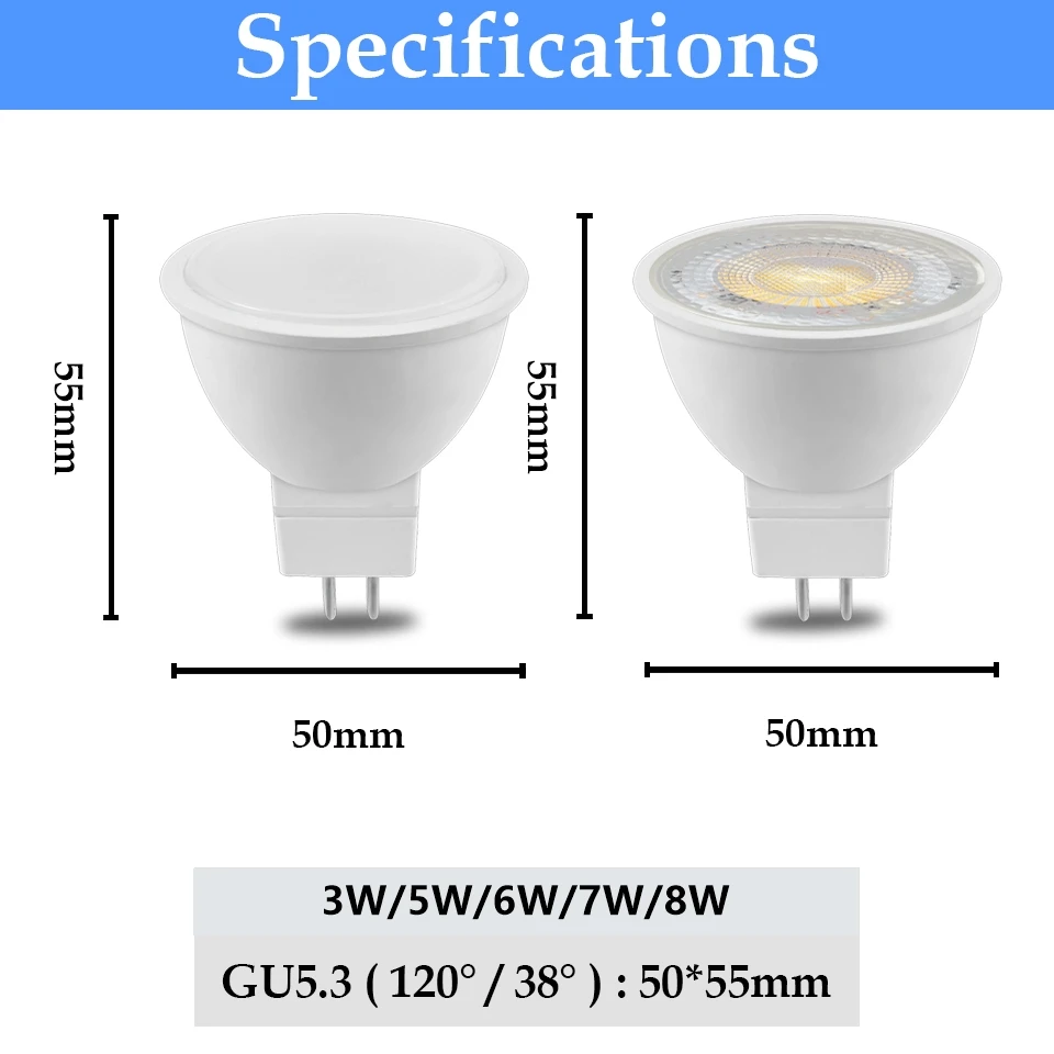 1-12pc LED spotlight GU10 MR16 GU5.3 AC220V Super bright warm white light replacement 50W 100W halogen lamp suitable for kitchen