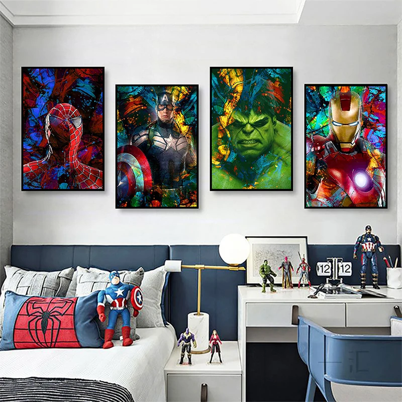 

Marvel Avengers Movie Canvas Painting Spider-Man Iron Man Hulk Captain America Posters Wall Art Mural Pictures Kids Room Decor