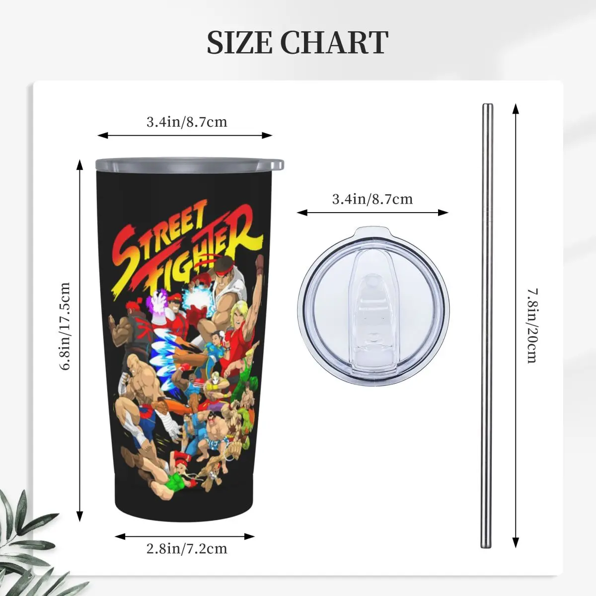 Game Super Street Fighter World Warriors Stainless Steel Tumbler Vacuum Insulated Mugs Thermal Cold Bottle Straws With Lid 20oz