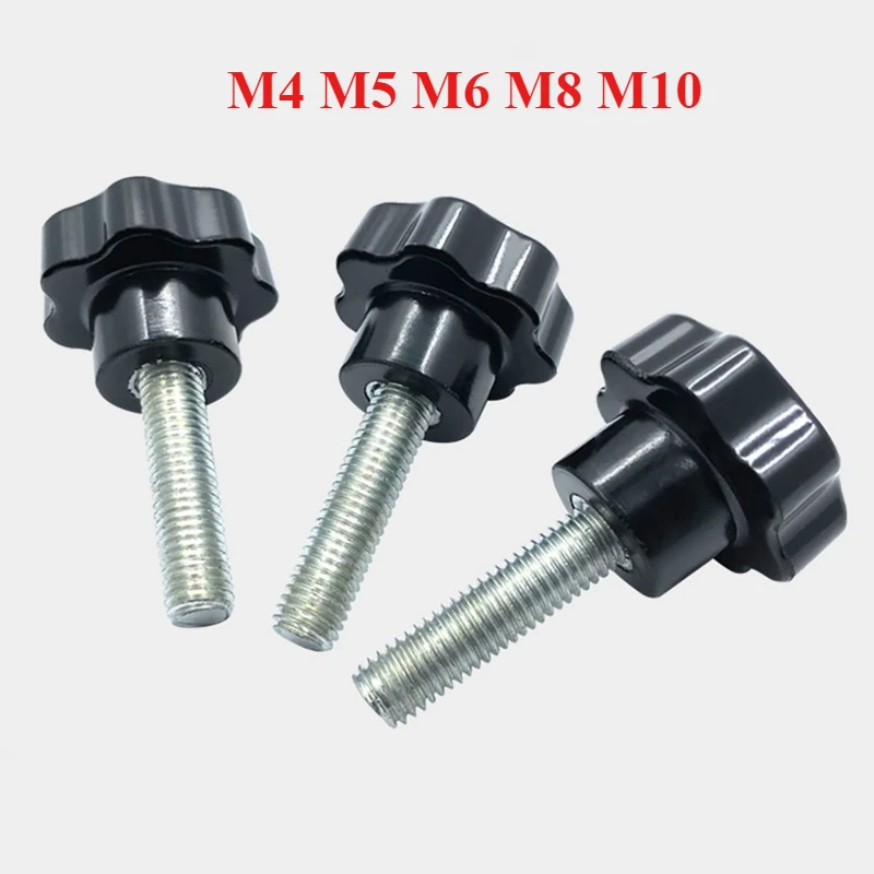 M4/M5/M6/M8/M10/M12 Carbon Steel Plum Blossom Star Shaped  Plastic Hand Tightened Bolt Mechanical Knob Screw Length 10-100mm