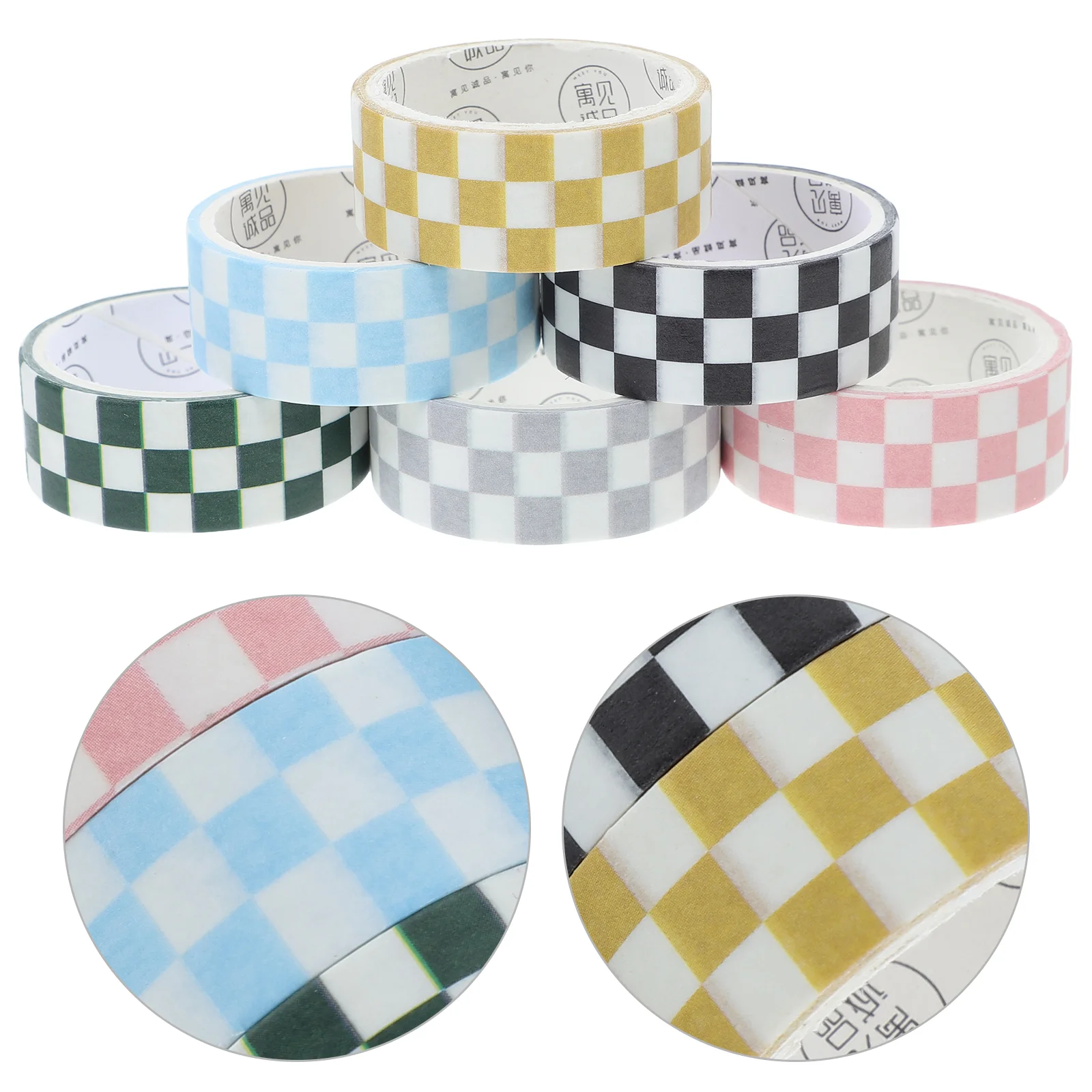 6 Rolls Washi Tape Aesthetic Stickers DIY Paper Decorative Checkered Bulletin Board Border Retro Kawaii Automatic Craft Colored