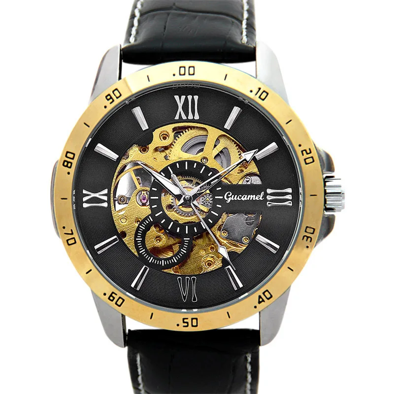 

Gold Automatic Mechanical Watch Men's High Quality Leather Fashion Waterproof Luminous Gear Clock Male Wristwatches Reloj Hombre