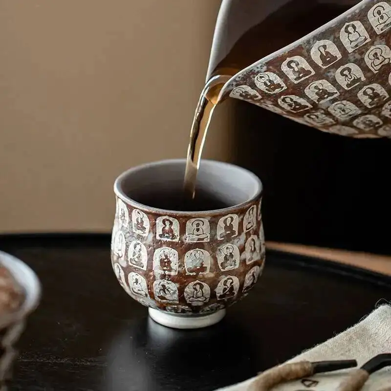 Old Rock Clay Ten Thousand Buddhas Gilt Silver Tea Cup Ceramic Master Cup Tasting Cup Big Belly Cup Coarse Pottery Teacup