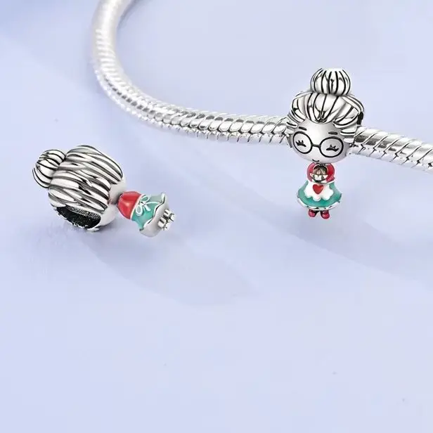 Silver Plated Boy Girl Couple Lovers Beads Charms Zirconium Dangle Fit Original Bracelet Necklace Jewelry Women