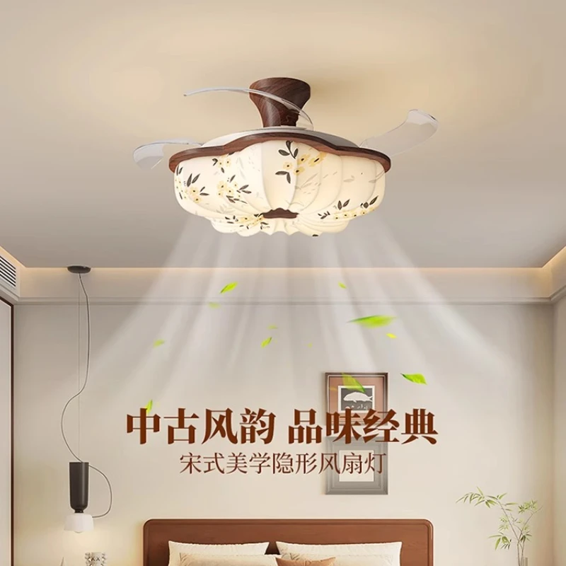 

Ретро деревянные потолочные вентиляторы, тканевые цветочные светодиодные подвесные светильники для спальни, гостиной, столовой, интерьерные декоративные светильники