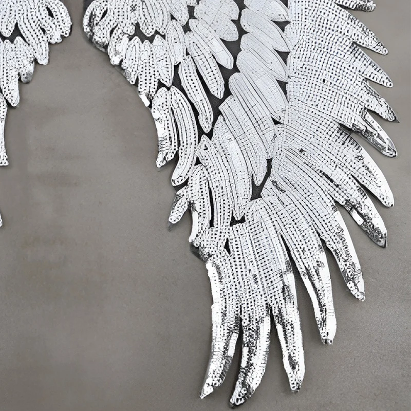 Wings 1 Paar silberne, niedliche Aufnäher zum Aufbügeln für Kleidung, Mochila-Jacken, bestickte Aufkleber für Kinder, DIY-Stoffaufnäher Naszywka – Detail 3