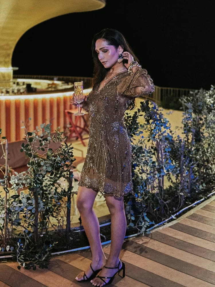 Vestido Mini Boho Glitz con Lentejuelas y Malla Transparente para Mujer, Vestido Corto Elegante para Vacaciones en la Playa, Estilo Chic para la Noche