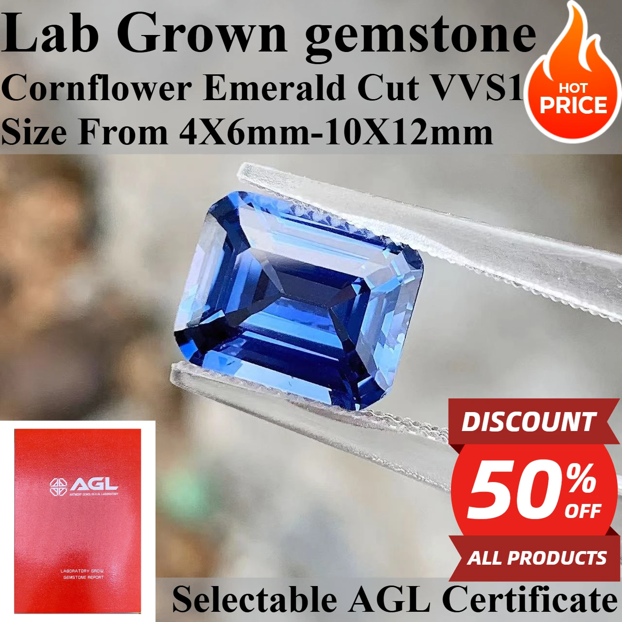 

Lab Grown Cornflower Blue Sapphire Emerald Cut High Clarity Loose Gemstone For Jewelry Making DIY Ring Pendant Accessories
