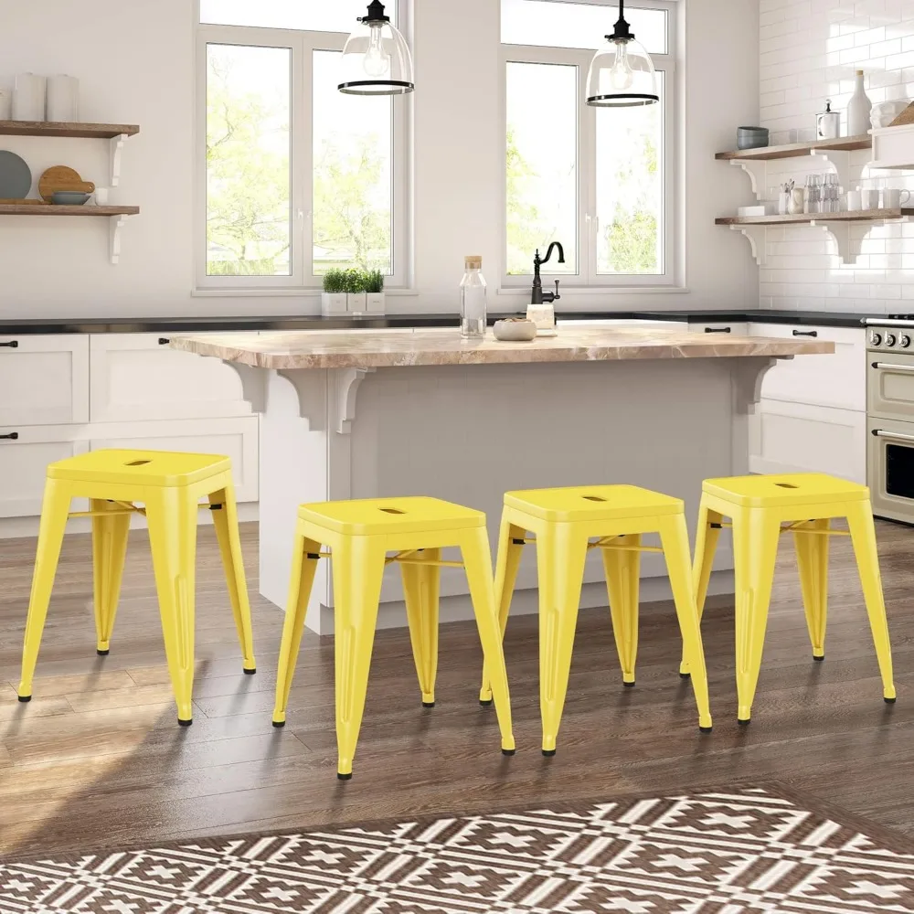 Tabouret en métal dos nu à piste courte empilable, chaises d'école, chaises de salle à manger en métal, 18 pouces, ensemble de 4