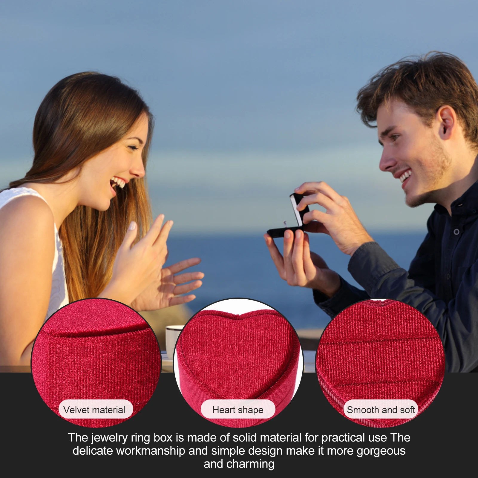 

Heart-Shape Jewelry Ring Box Portable Simple Design Safe Storage Double Ring Gift Box for Wedding Engagement Anniversary