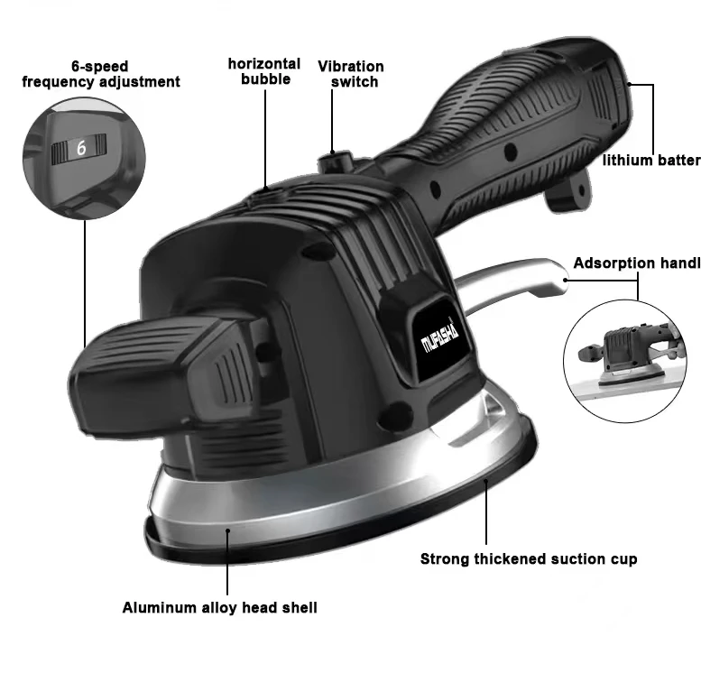 DIY Handheld Tile Vibration Leveling Machine & Paving Tool 16.8V Brushless Motor 6 Adjustable Speed Powerful Suction Cup Box