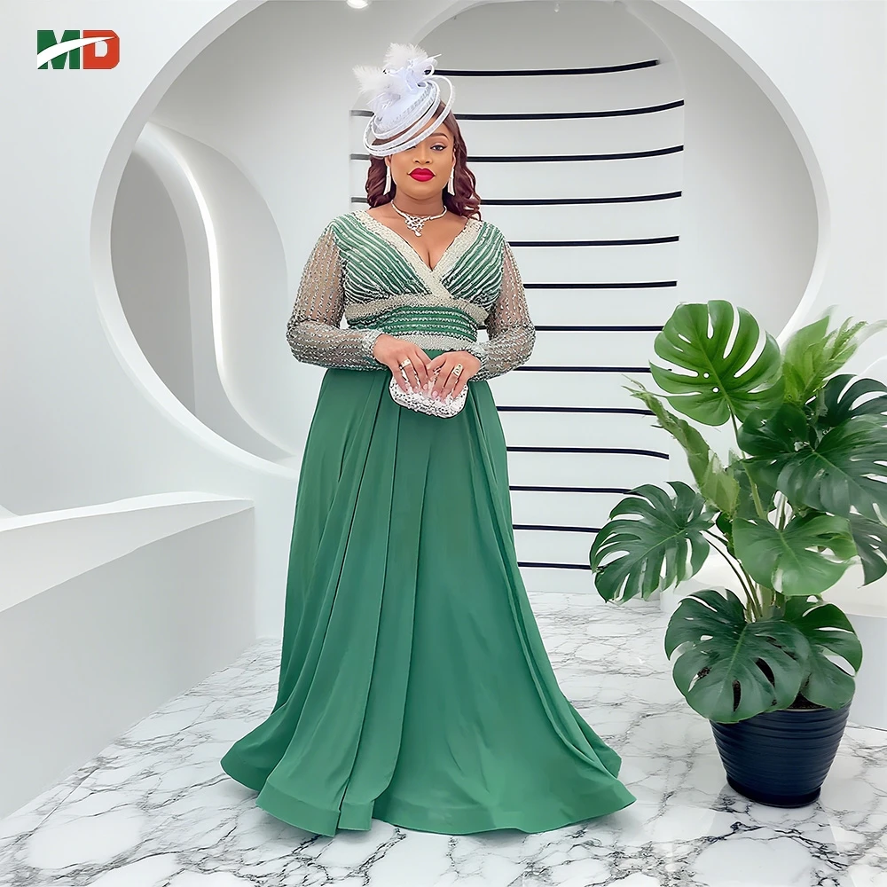

MD Plus Size Luxury Wedding Party Dresses African Women's Evening Gown Dashiki Ankara Turkey Sequin Outfits Robe Africa Clothing