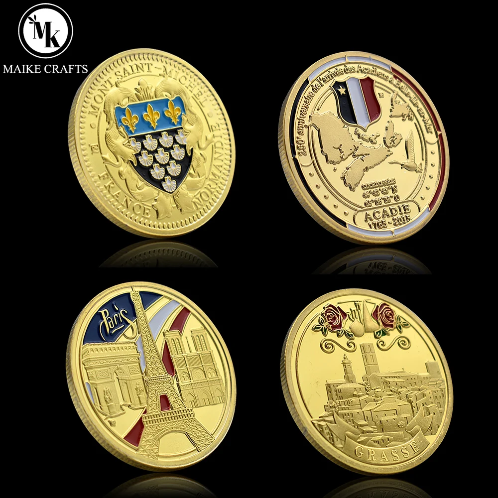 France Famous City Commemorative Coin Paris Eiffel Tower Normandie Grasse Mont Saint Michel Revolution Challenge Coin Collection