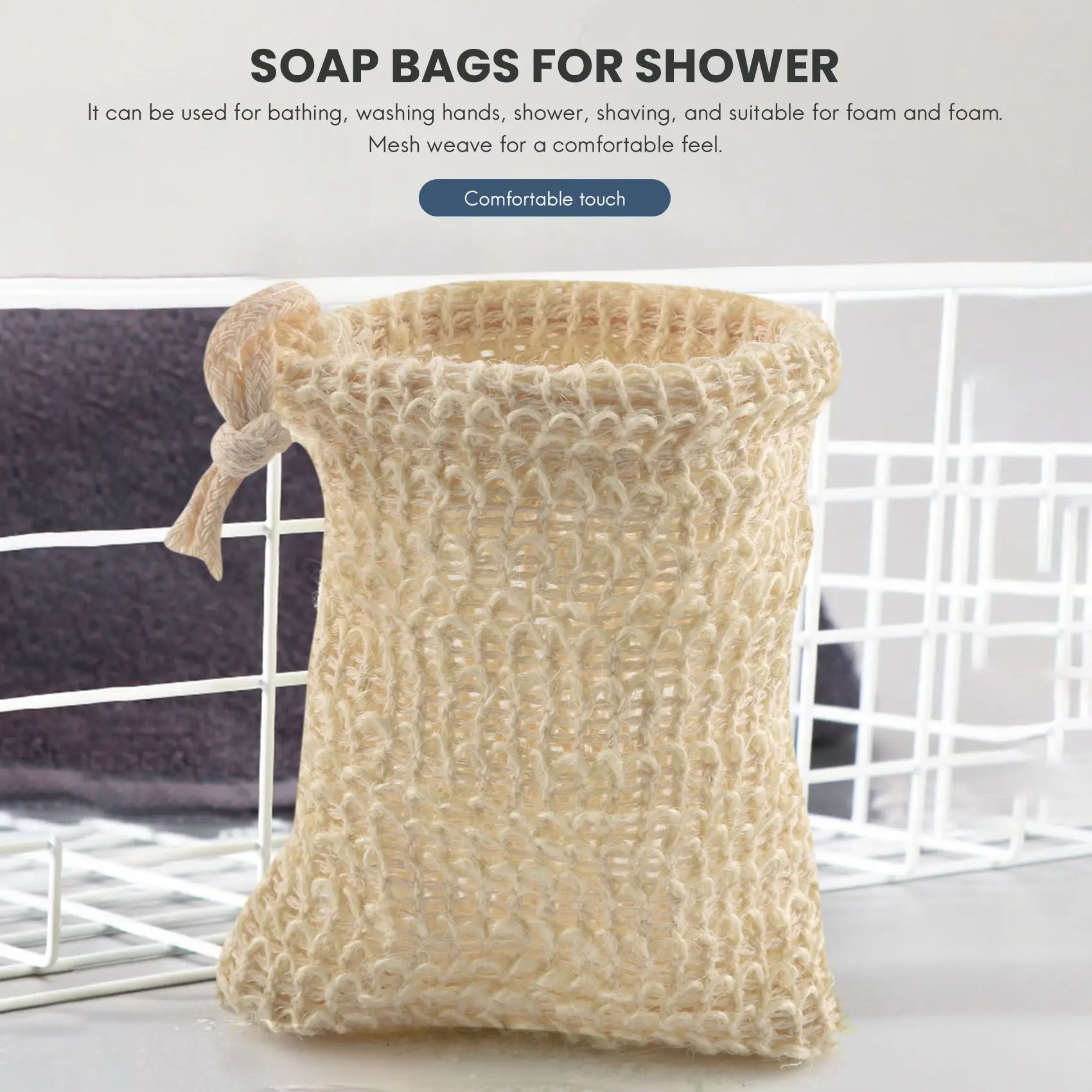 A96K-30 Pack Natural Sisal Soap Bag Exfoliating Soap Saver Pouch Holder