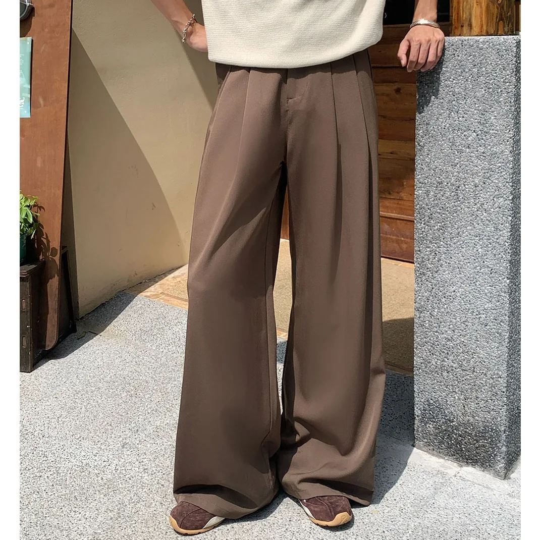 

Men's Wide-Leg Casual Chinos, Autumn Basic Straight Fit Slim Fit Office Wear High-Street Trendy Wide Leg Long Pants