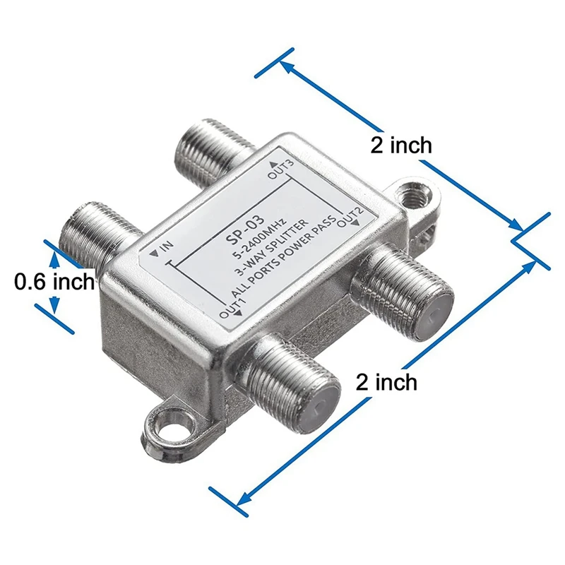 2X 3 Way Coaxial Cable Splitter,5-2400Mhz,Wroks With CATV,STB Box,Satellite,Antenna System,High Speed Internet