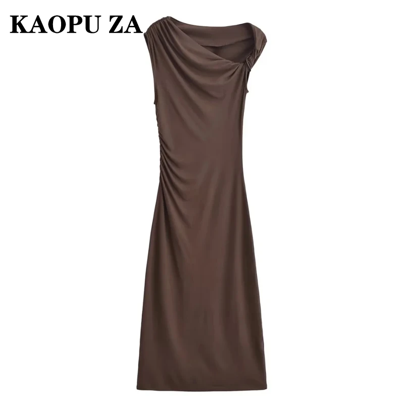 KAOPU ZA 2024 lente nieuwe dame chique mouwloze topjurk trendy herfstkleding vrouw effen kleur lange lengte jurken normale pasvorm