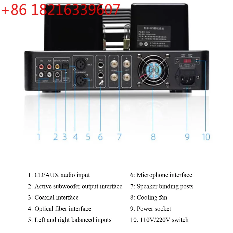 YAO Lossless HIFI Tube Power Amplifier 10 Tubes Bluetooth 5.0 300W*2 Output XLR Input 2.1 Channels Home Audio Dual UV Meters