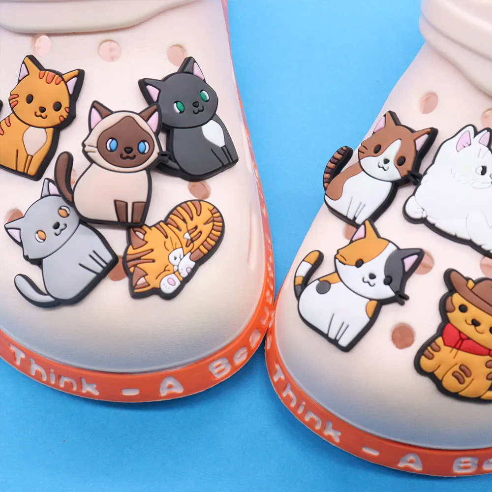 Good Quality 1pcs PVC Shoe Charms Animal Cute Orange Cat White Cat Accessories Kids Shoes Ornament Fit Kids DIY Party Gift